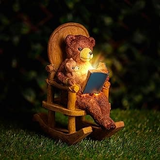 Garden Mile Solar Powered Garden Ornament - Hard-wearing weatherproof Resin Garden Decor Girl Figurine solar powered flower bouquet, sculpture for outdoor garden (Solar Bear)