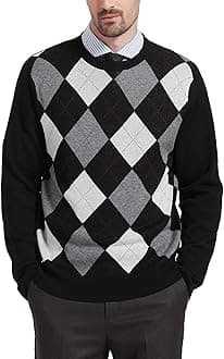 KallspinMen's Crewneck Argyle Knit Jumpers Wool Blend Long Sleeve Sweater Pullovers