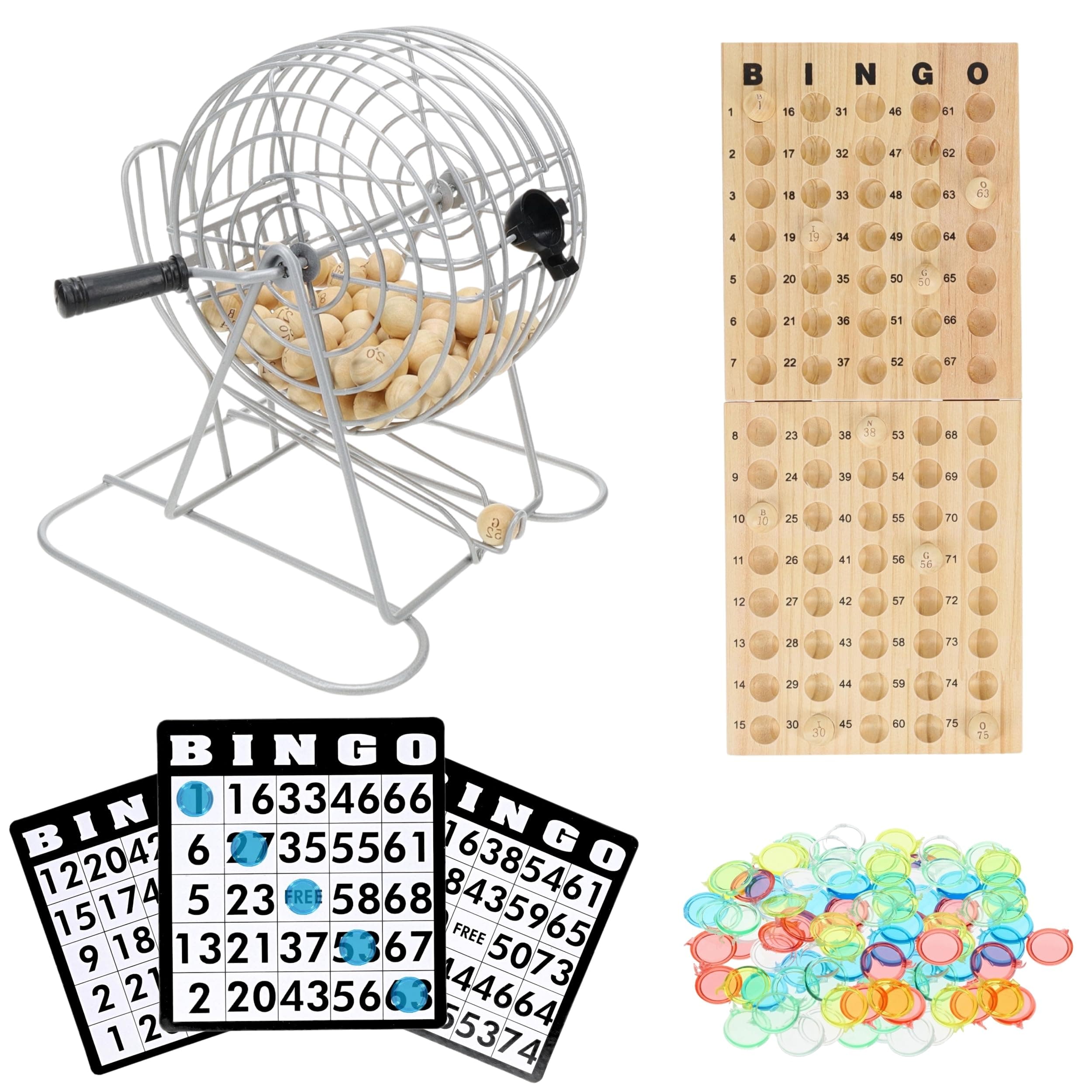 WE Games Retro Bingo Game Set with Metal Rotary Cage, Deluxe Wooden Master Board, Wood Balls, Party Games for Families, Fairs, and Churches