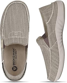 Mens Slip On Shoes, Canvas Mens Loafers with Arch Support, Orthopedic Mens Boat Shoes for Plantar Fasciitis, Indoor & Outdoor Walking Slippers Shoes for Pain Relief