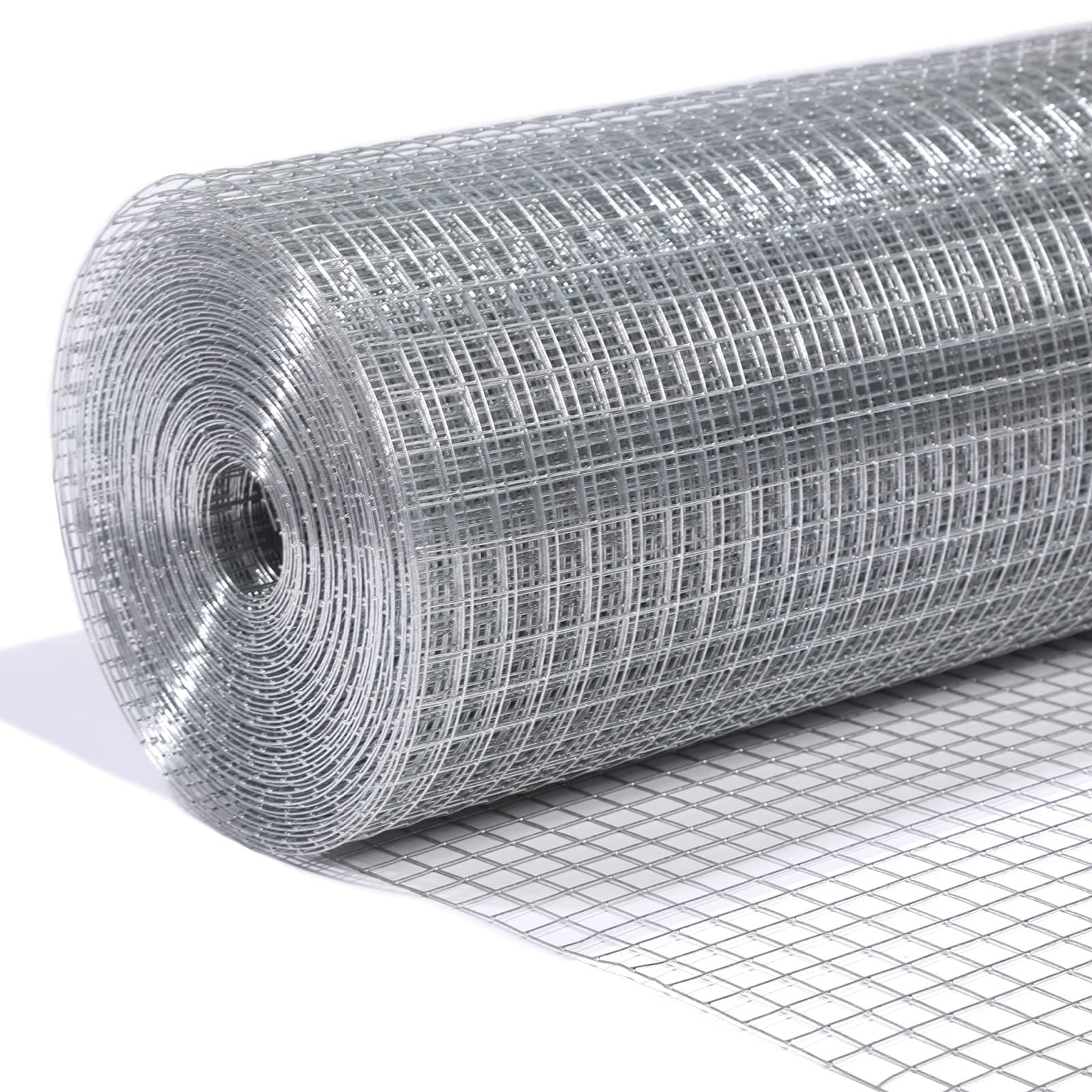Galvanized Hardware Cloth 1/2-inch Square Mesh 6foot x 100foot 19 Gauge Galvanized After Welding Chicken Wire Raised Garden Bed Plant Supports Poultry Netting