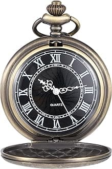 Men's Quartz Pocket Watch with Black Dial and Chain