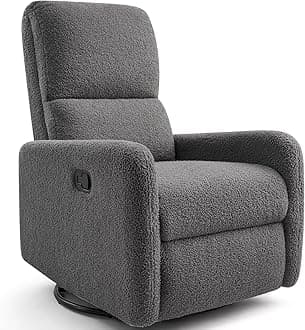Swivel Rocking Chair Recliner Chair Massage with High Back, Reclining Single Sofa Nursery Rocker, Comfy Upholstered Modern Glider for Living Room, Gray Teddy