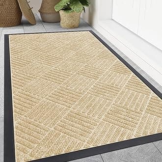 Smiry Front Door Mat Outside Entrance, Heavy Duty Outdoor Indoor Natural Rubber Doormat, Non Slip, Trap Dirt and Moisture, Easy Clean, Low Profile Patio Porch Entryway Mat, 47x32, Beige