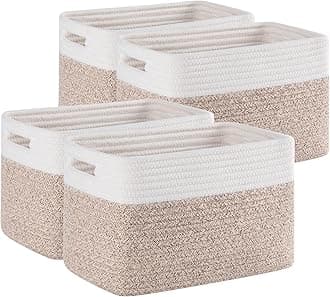 SIXDOVE 4 Pack Shelf Baskets for Organizing Home - Perfect for Toys, Books, and Clothes, Versatile Woven Storage Baskets with Handles, Durable Cube Storage Bins, 13''Lx9''Wx7.8''H, Brown & White