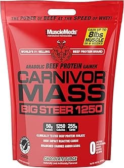 MuscleMeds Carnivor Mass Anabolic Beef Protein Gainer, Big Steer, Vanilla, 15 Pounds