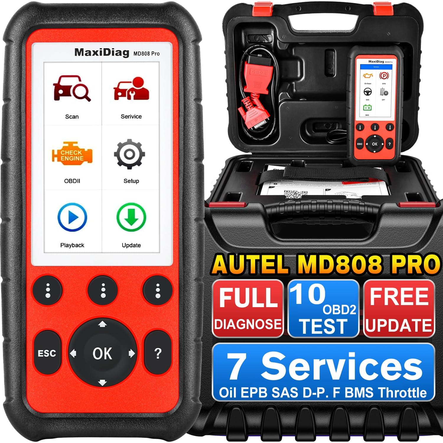 Autel MaxiDiag MD808 PRO OBD2 Scanner, All System Diagnostic Scan Tool, Upgraded of MD806 MD802, 7 Hottest Special Service, Oil Reset, EPB, SAS, BMS, Throttle, Free Lifetime Update, Multilingual