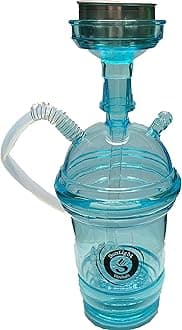 Portable Cup Hookah Bundle - LED Lights- Sunlight Travel Hookah for Beach/Car - Mini Hookah Set with hose and tongs - Hookah Set with Everything- Light Up Shisha - (Blue)