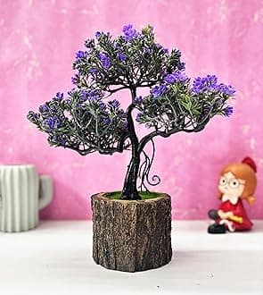 Dekorly Small Artificial Bonsai Tree Fake Plant Potted House Plants Japanese Pine Bonsai Plant Faux Bonsai for Home Indoor Decoration Office (Wooden Potted Plants, Design-D)