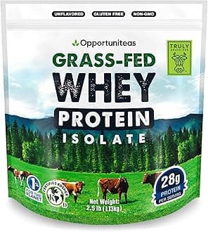 Opportuniteas Grass Fed Whey Isolate Protein Powder – Unflavored, Heavy-Metal Tested, 28g Protein, Sourced from Ireland, Hormone-Free, Non-GMO, Packaged in USA – 2.5lb