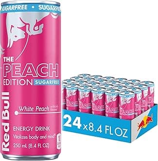Red Bull Peach Edition Sugarfree Energy Drink, White Peach, 8.4 fl. oz., Case of 24 cans, with 80mg Caffeine, Taurine & B Vitamins