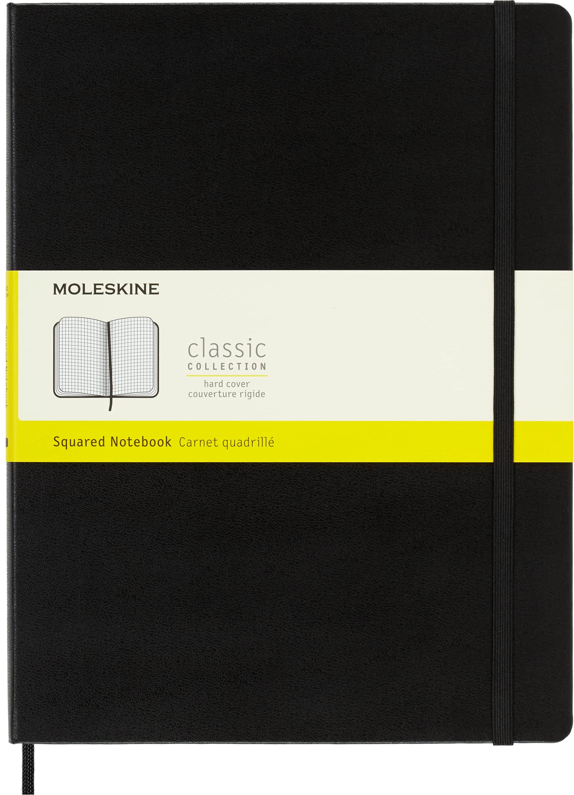 Classic Squared Paper Notebook, Hard Cover and Elastic Closure Journal, Color Black, Size Medium 11.5 x 18 cm, 208 Pages