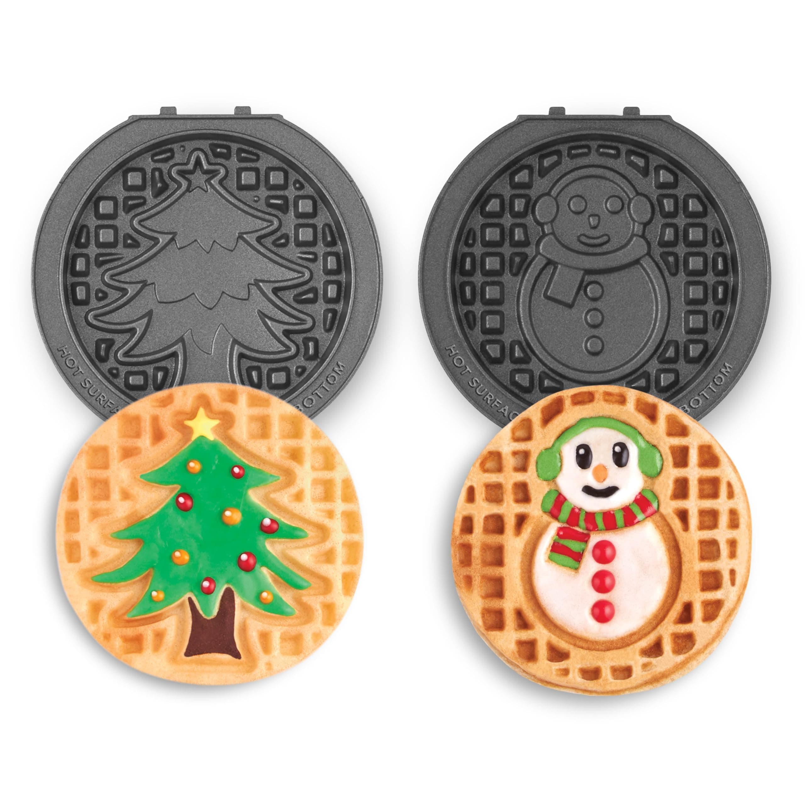 MultiMaker® Mini System Removable Plate Set - Nonstick Replacement Plates for Christmas Waffle Breakfast - Waffle Maker Not Included - 4-Inch - Two-Pack - Snowman & Tree