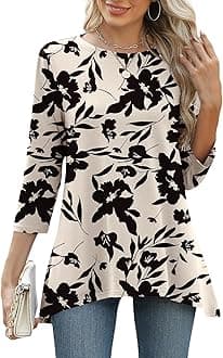 3/4 Sleeve Tunic Tops for Women Loose Fit Dressy Casual Blouse Flowy Shirts to Wear with Leggings S-3XL