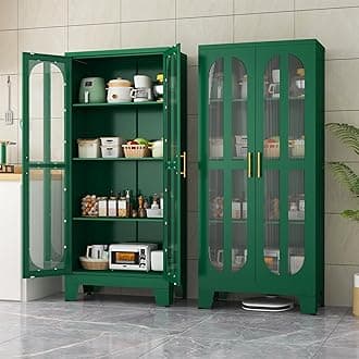 Metal Kitchen Pantry Storage Cabinet,Food Pantries Cabinets with Acrylic Glass Doors and Adjustable Shelves,Storage Cupboard for Kitchen, Living Room, Laundry Room and Dinning Room 61.02”HRecycled Claim Standard 100