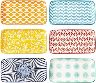 Ceramic Rectangle Salad Plates Set - 8.1" x 4.5" Rectangular Serving Platter - Serving Trays for Sushi Dinner Dessert Pasta Appetizer - Microwave Dishwasher Safe - Set of 6 - Assorted Colors