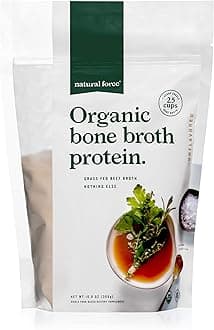 Pure Organic Bone Broth Protein Powder, Grass-Fed & Keto Certified, Types I, II & III Collagen, Unflavored, Perfect for Soups & Cooking, 10.8 oz
