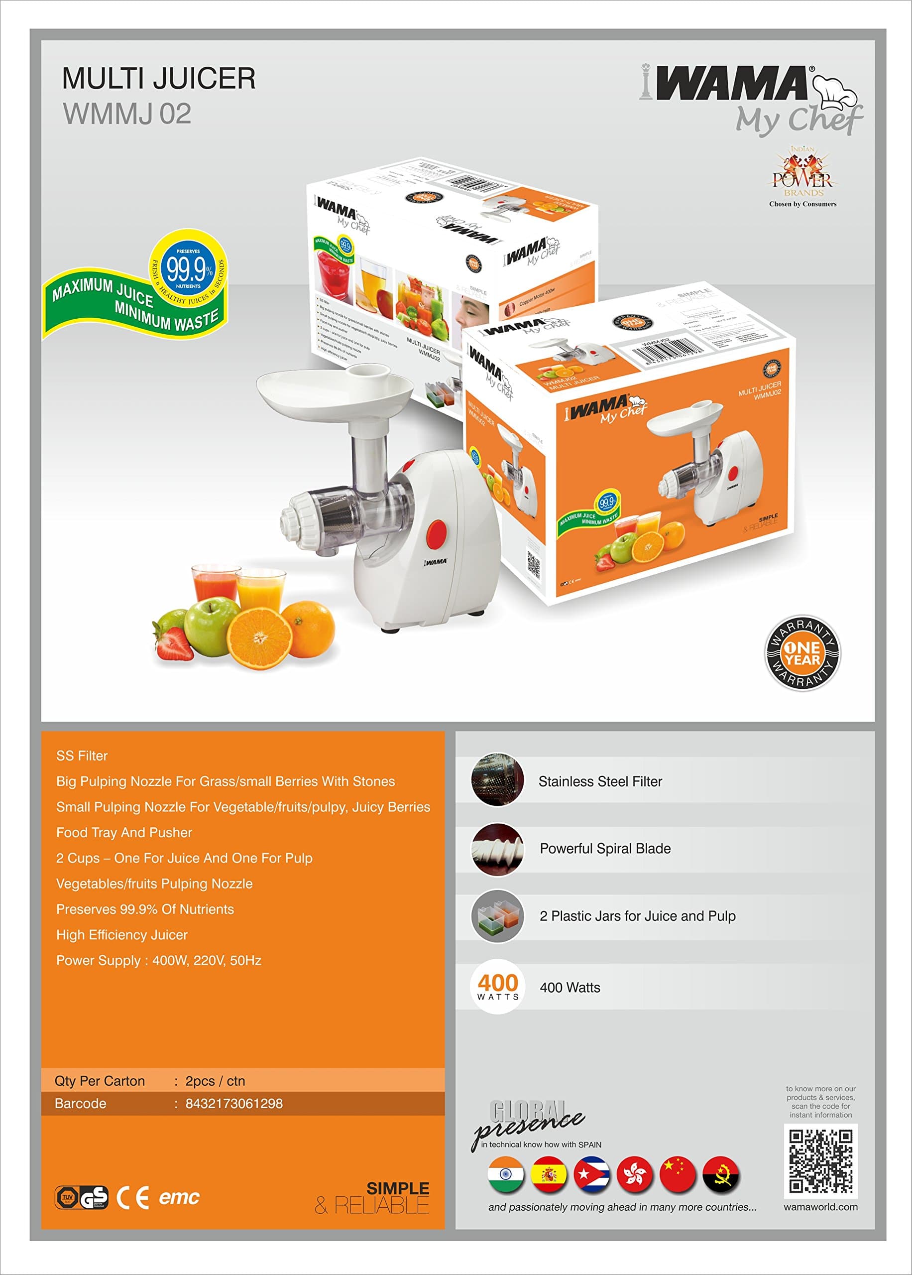 Wama Plastic Fruit and Vegetable Juicer (White)