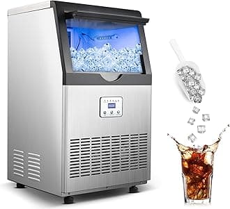 90LBS/24H Commercial Ice Maker Machine, Undercounter or Freestanding Stainless Steel Ice Machine with 25LBS Storage, 32 Cubes/Cycle, Self-Cleaning & Quiet Operation for Home, Bar, Restaurant