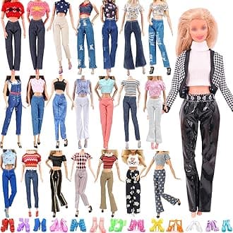 30 Pcs Doll Clothes and Accessories for Doll, 11.5 Inch Doll Outfit Collection Including 1 Set 9 Tops 9 Pants 10 Pairs Shoes(Random Style), for Girls Birthday Gifts