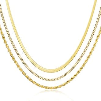 14K Gold Plated Necklaces for Women, Dainty Gold Herringbone Choker Necklace Thin Layered Snake Chain Jewelry for Gifts