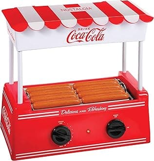 Coca-Cola Hot Dog Roller and Warmer, 8 Regular Sized, 4 Foot Long and 6 Bun Capacity, Stainless Steel Rollers, Perfect For Breakfast Sausages, Brats, Taquitos, Egg Rolls