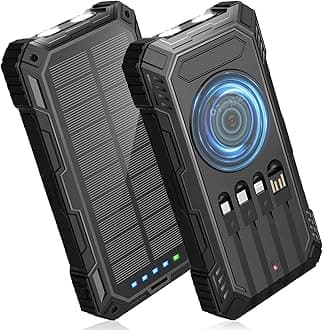 Solar Charger 49800mAh Power Bank - Wireless Portable Phone Charger with 4 Built-in Cable,22.5W Fast Charging Battery Pack USB C in/Output for All Cell Phone iPhone,Galaxy,Android,Etc(Black)