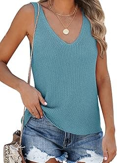 Tutorutor Womens Summer Sleeveless V Neck Sweater Vest Fall Knitted Loose Cami Tank Tops