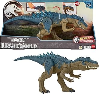 Jurassic World Ruthless Rampagin Allosaurus Dinosaur Toy, Action Figure with Continuous Chomp Attack & Roar Sounds, Button Activated Evolved Battle Spikes, HRX51