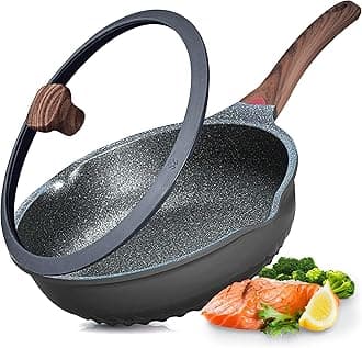 VinchefNonstick Deep Frying Pan Skillet with Lid, 11in/5Qt Saute Pan, German 3C+ Ceramic Coating Technology, Heat Indicator, Induction Compatible