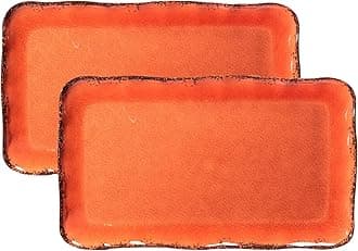 LEHAHA Melamine Serving Tray/Platters Set of 2, 17.5" x 10", 2-Piece Large Rectangular Melamine Platter Set for Serving Food, Orange