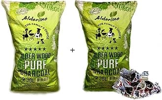 Alderline Lumpwood Charcoal BBQ - Smokeless & Flavor-Enhancing, Quick-Light, Sustainable, Grills & Cooking Styles - 5-20cm Pieces 30L Bag (Pack of 2) - Restaurant Grade Charcoal