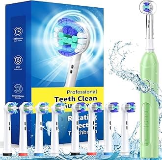 TEETHEORY Rotating Electric Toothbrush for Adults with 8 Brush Heads (2 Types), 4 Modes Deep Clean Electric Toothbrush with Rechargeable Power and 2 Min Smart Timer Green
