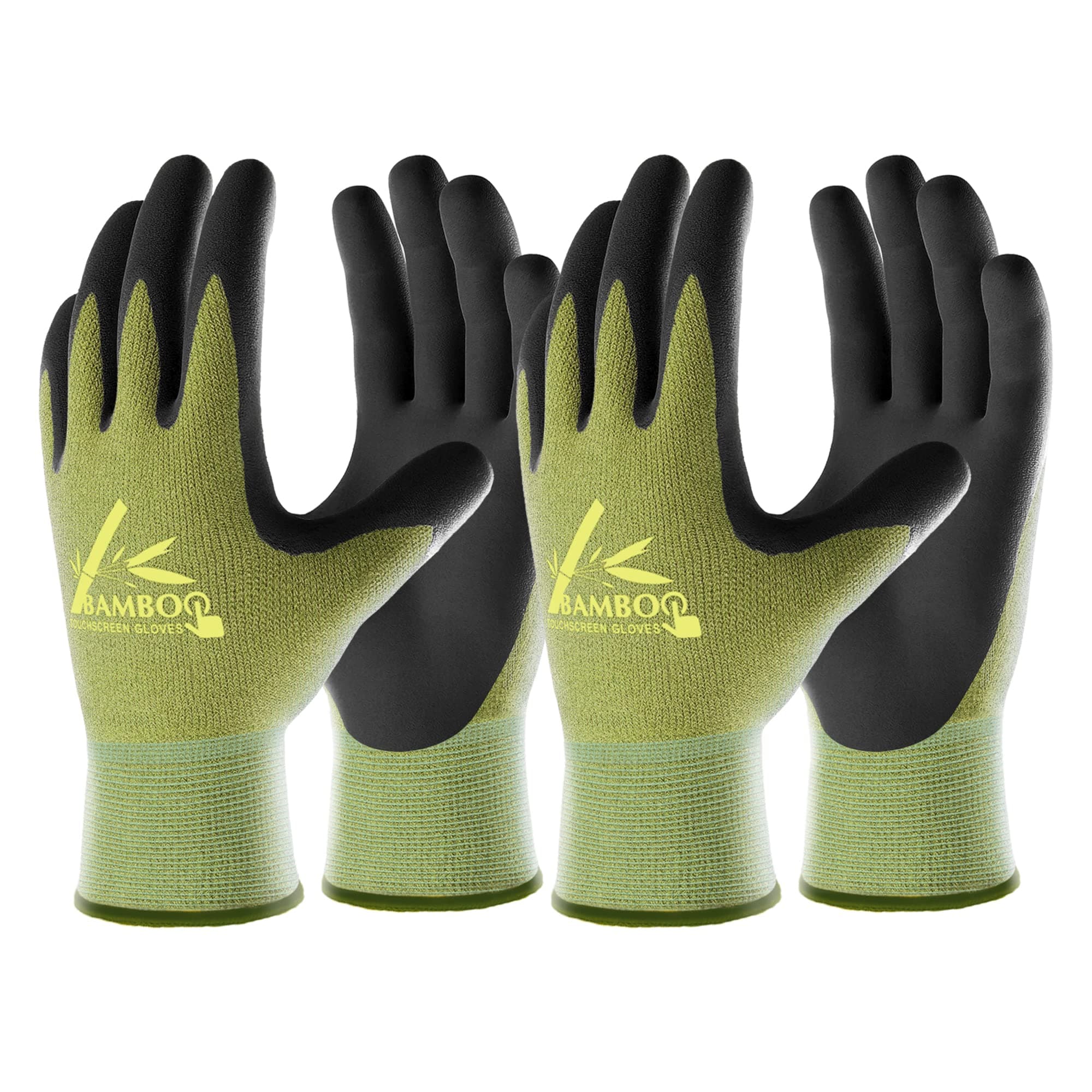 COOLJOB 2 Pairs Gardening Working Gloves for Men and Women, Touchscreen, Grippy Nitrile Rubber Coated for Garden Yard, Green/Black,Medium Size (M)