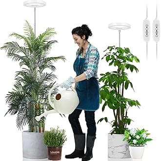 LORDEM Grow Light, 7.9" Full Spectrum LED, Adjustable Height, Auto Timer 4H/8H/12H, 6 Dimmable Levels, Ideal for Large Tall Plants, 2 Packs