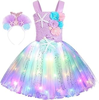 Girls Mermaid Costume Mermaid Tutu Dress Color Led Light Up for Halloween Birthday Party 3-8Years