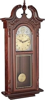 Bedford Clock Collection 38" Grand Antique Chiming Wall Clock with Roman Numerals in a in a Cherry Oak Finish