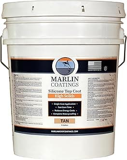 100% Silicone Roof Sealant - Self Leveling - Complete Waterproofing - Easy One Coat Application - Designed for Your RV, Camper, Trailer, Commercial Building… (5 Gallon, Tan)