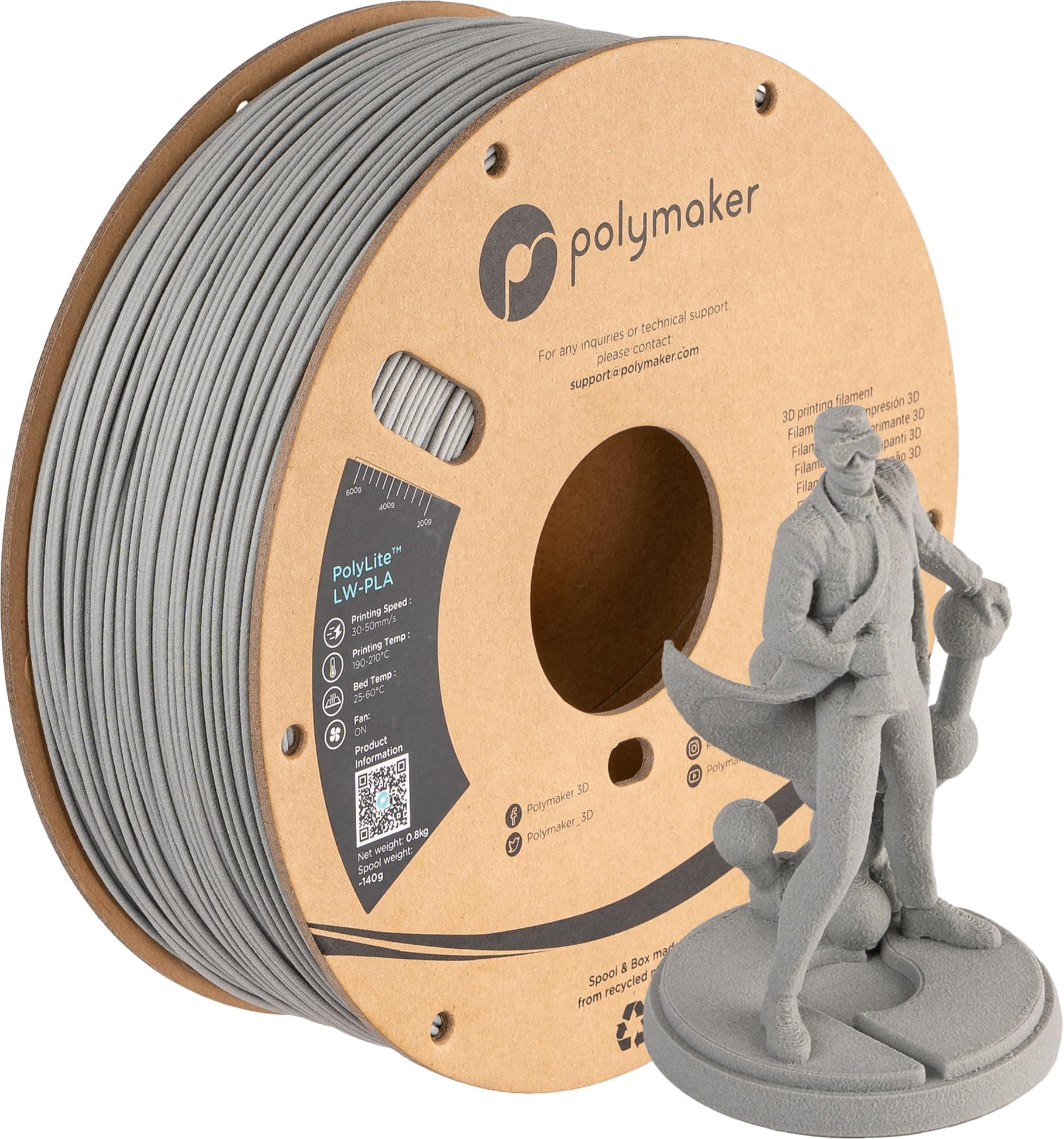 PolyLite LW-PLA - 1.75mm - 800g - Grey