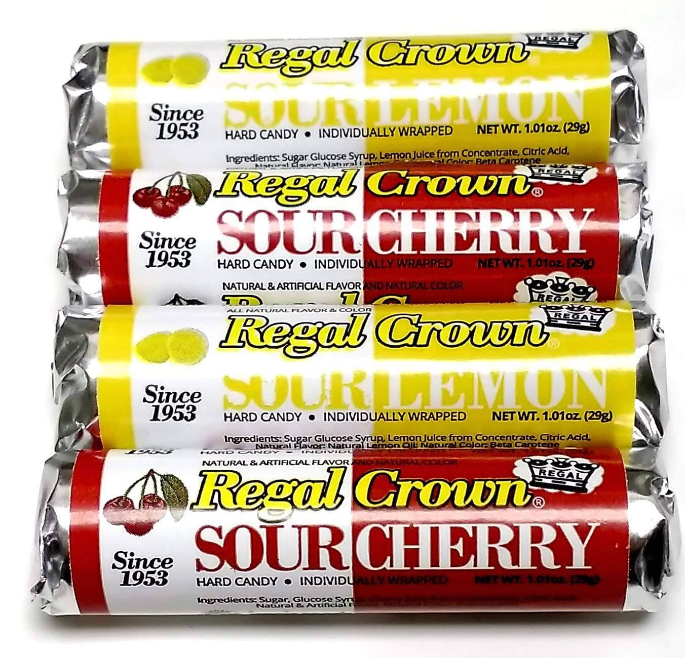 Sour Hard Candy 4 Pack Mix - 2 Sour Cherry and 2 Sour Lemon - Individually Wrapped - Since 1953 - Iconic Candy