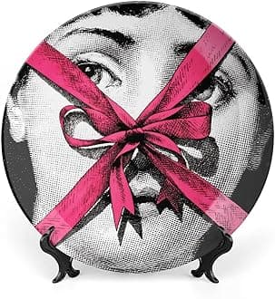 Lina Cavalieri Plate, Fornase Decorative Plate Face Makeup Plate Wall Hanging Decoration,Including Bracket and Special Spring Hook,style-13,7inch