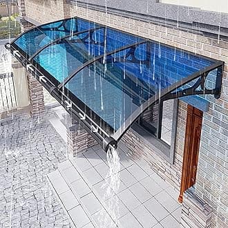 Exterior Aluminum Bracket Terrace Canopies Awnings, Outdoor Polycarbonate Front Door Roof Canopy, Modern Window Awning Door Canopy, UV Rain Snow Protection Garden Awning. ( Color : Blue , Size : L:100
