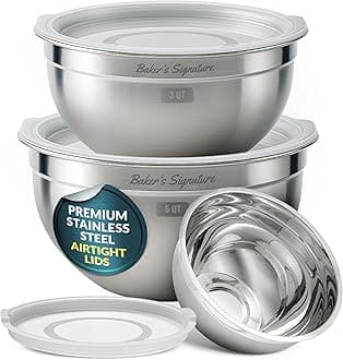 Stainless Steel Mixing Bowls With Lid, Metal Mixing Bowl Set Of 3, Nesting Set For Food Prep, Baking,Storage, Cooking, Serving | Dishwasher Safe, Silver, 1.5/3/5 Qt