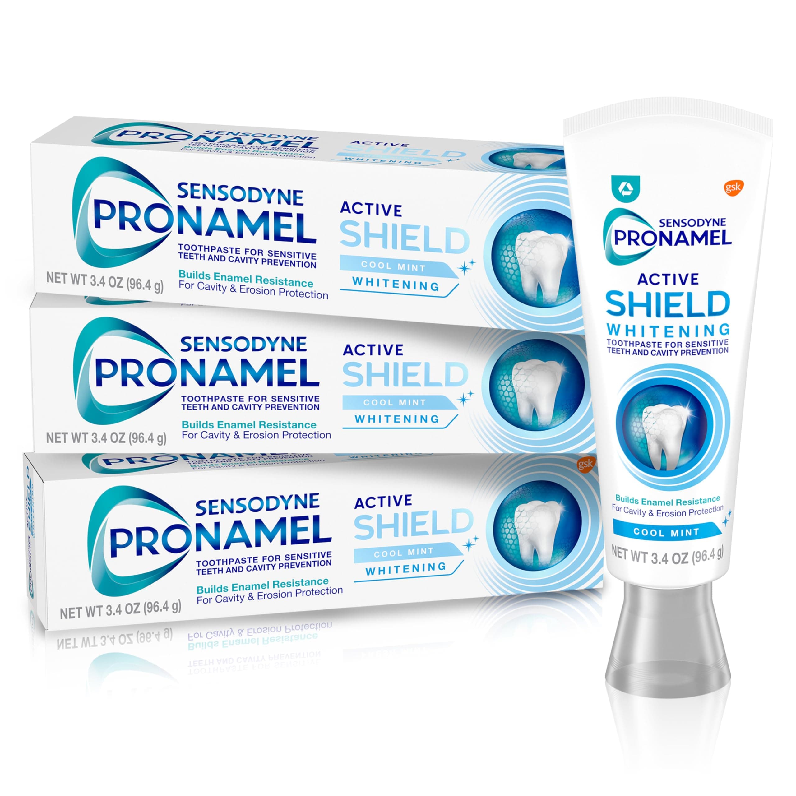 Active Shield Whitening Enamel Toothpaste, Cool Mint - 3.4 Ounces x 3