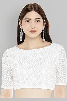Women's Chikankari Saree Blouse with Elbow Sleeves