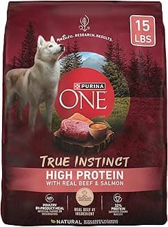 Natural High Protein Dry Dog Food Dry True Instinct with Real Beef and Salmon With Bone Broth and Added Vitamins, Minerals and Nutrients - 15 lb. Bag