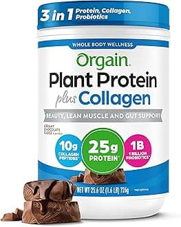 Orgain Protein Powder + Collagen, Creamy Chocolate Fudge - 25g of Protein, 1B Probiotics, 10g Collagen Peptides, Supports Hair, Skin, Nails, Joints & Gut Health, Non Dairy, Gluten and Soy Free, 1.6Lb