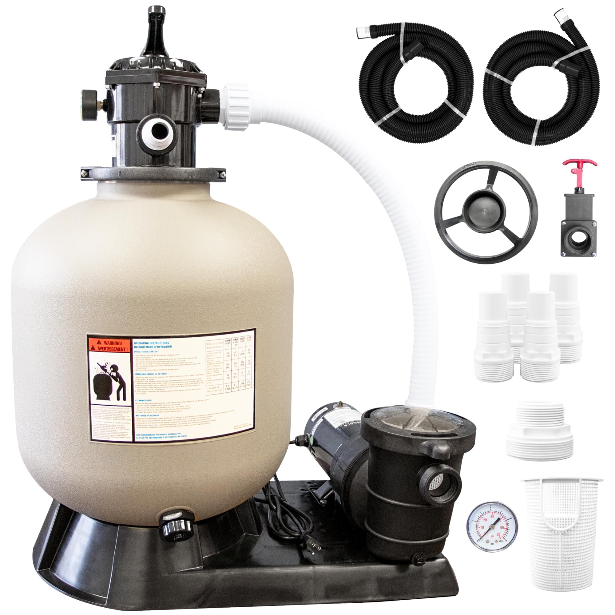 Swimline HYDROTOOLS 19 Inch Sand Filter Combo Set with Stand & Multi Port Valve | 0.9 THP DOE Complaint Pump 4500 GPH | Up to 19000 Gallons | 175 Pound Sand Capacity