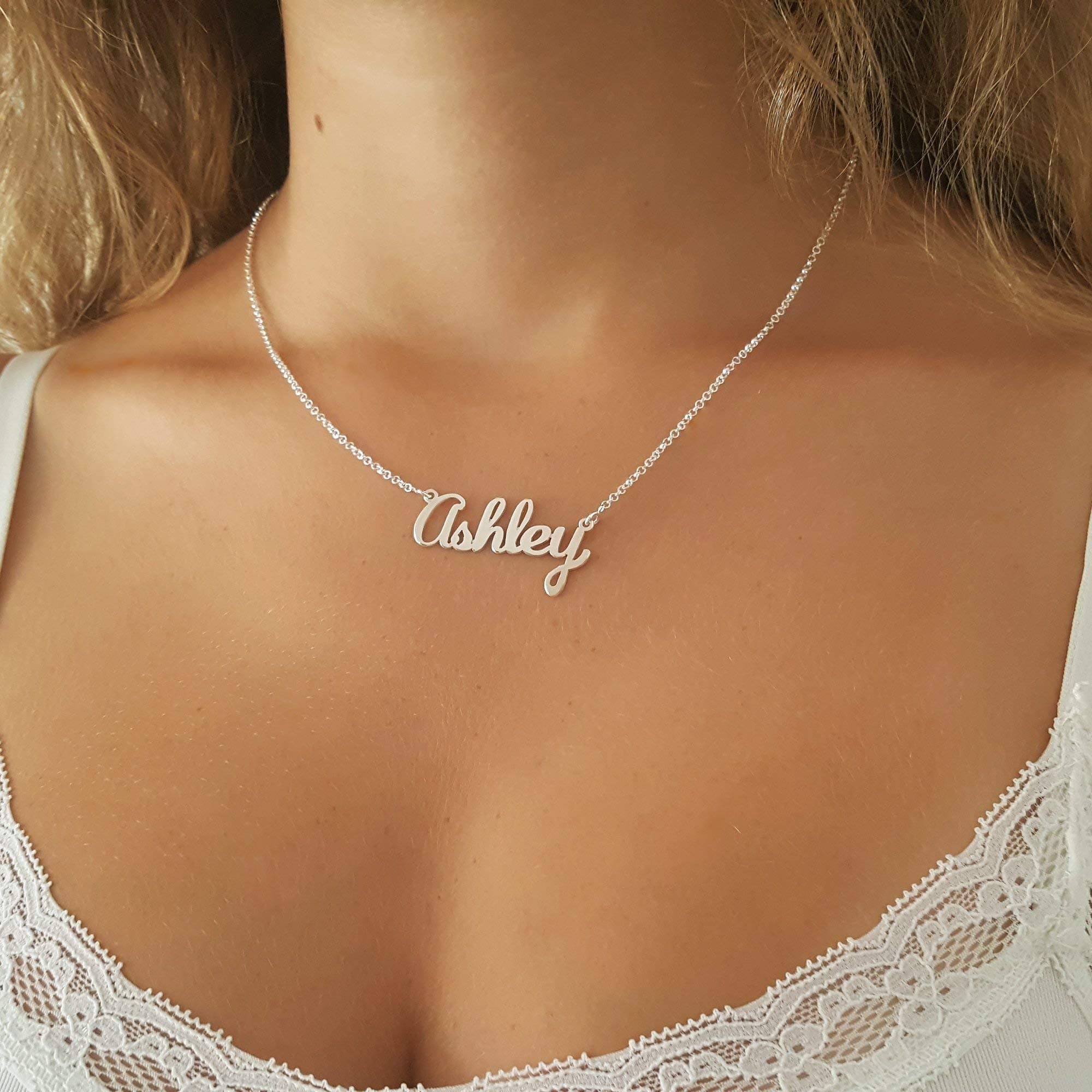 Hilis JewelryPersonalized Custom Name Necklace, 6 Fonts Types Script Name Plate Necklace, Silver and Gold Jewelry for Women