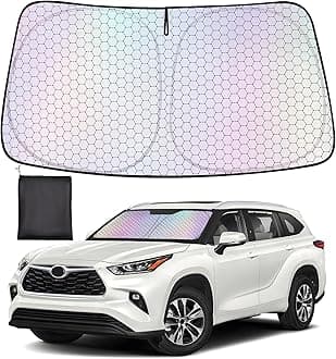 XCBYT Windshield Sun Shade for 2021-2024 Highlander, Upgrade Car Shades for Windshield with Laser Honeycomb Heat Dissipation, Front Car Sun Shade Blocks UV and Heat, Keep Cool